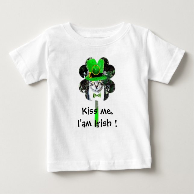 ST PATRICK'S DAY CAT WITH GREEN CLOVER BABY T-Shirt (Front)
