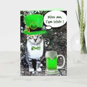 ST PATRICK'S  DAY CAT  WITH GREEN IRISH BEER CARD