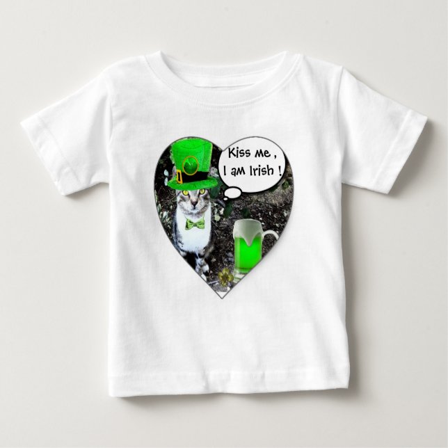 ST PATRICK'S DAY CAT WITH GREEN IRISH BEER / HEART BABY T-Shirt (Front)