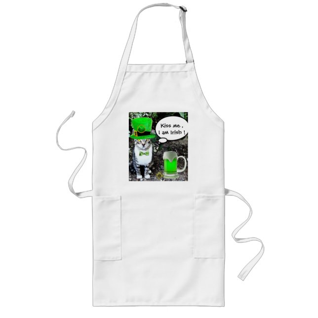 ST PATRICK'S  DAY CAT  WITH GREEN IRISH BEER LONG APRON (Front)