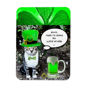 ST PATRICK'S  DAY CAT  WITH GREEN IRISH BEER MAGNET