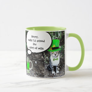 ST PATRICK'S  DAY CAT  WITH GREEN IRISH BEER MUG