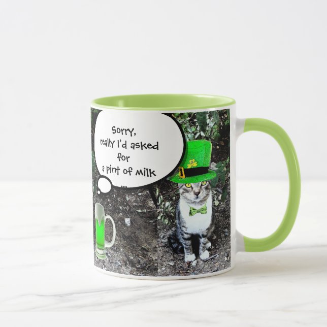 ST PATRICK'S  DAY CAT  WITH GREEN IRISH BEER MUG (Right)