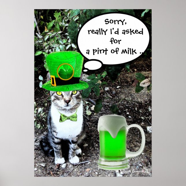 ST PATRICK'S  DAY CAT  WITH GREEN IRISH BEER POSTER (Front)