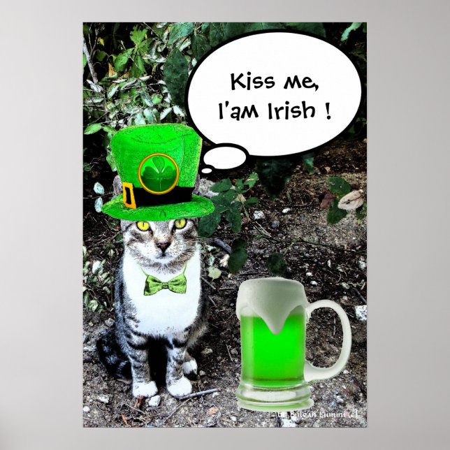 ST PATRICK'S  DAY CAT  WITH GREEN IRISH BEER POSTER (Front)