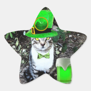 ST PATRICK'S DAY CAT WITH GREEN IRISH BEER star Star Sticker