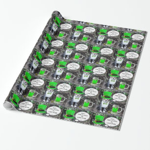 ST PATRICK'S  DAY CAT  WITH GREEN IRISH BEER WRAPPING PAPER