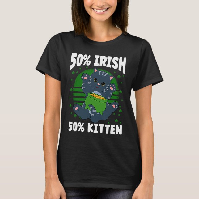 St Patrick's Day Cat with St Patrick's Hat T-Shirt (Front)