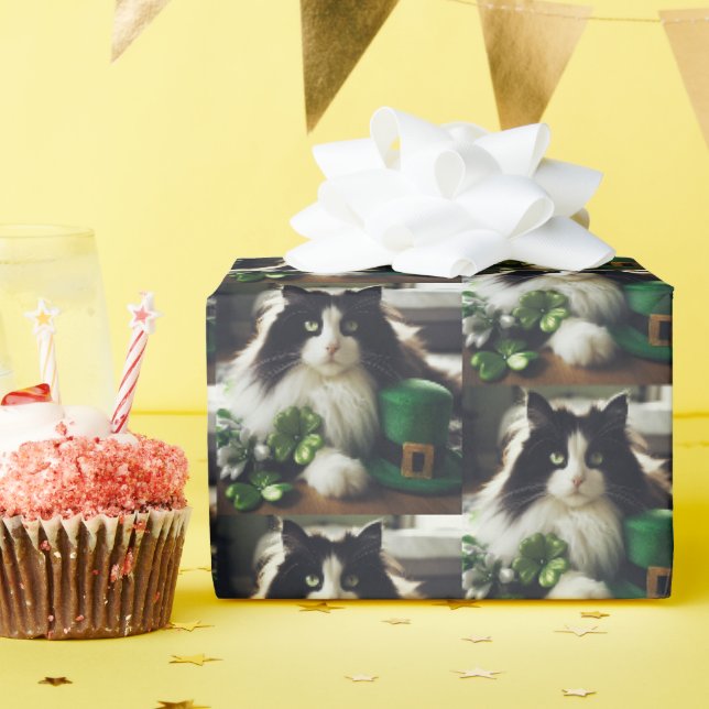 St. Patrick's Day Cat Wrapping Paper (Birthday Party)