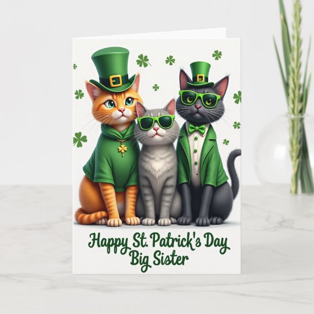 St Patricks Day Cats Big Sister Card (Front)