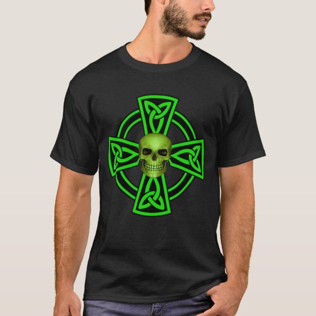 St. Patrick's Day Celtic Cross And Skull T-Shirt (Front)