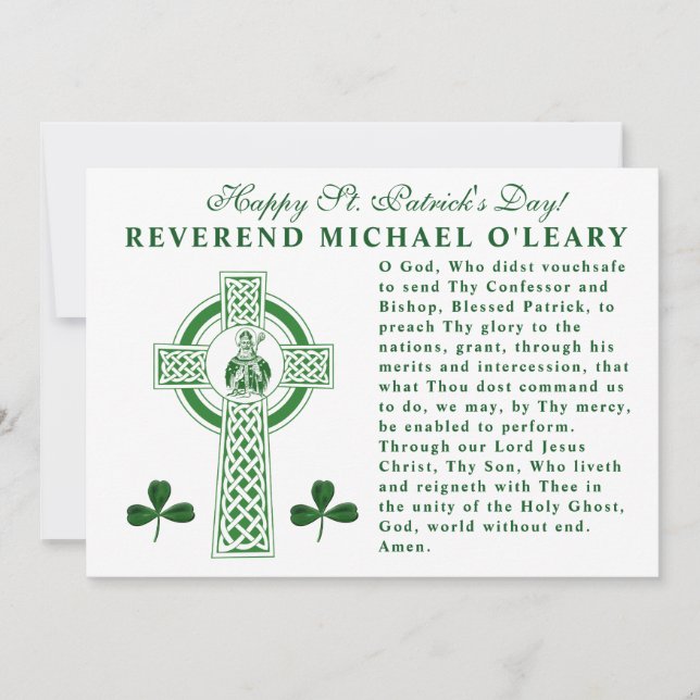 St. Patricks Day Celtic Cross Prayer Shamrocks Card (Front)