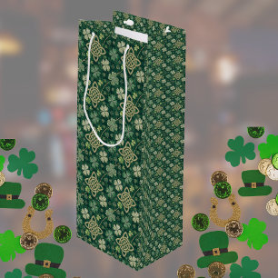 St Patrick's Day Celtic Knot 4 Leaf Clover Plaid Wine Gift Bag
