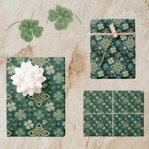 St Patrick's Day Celtic Knot 4 Leaf Clover Plaid Wrapping Paper Sheet