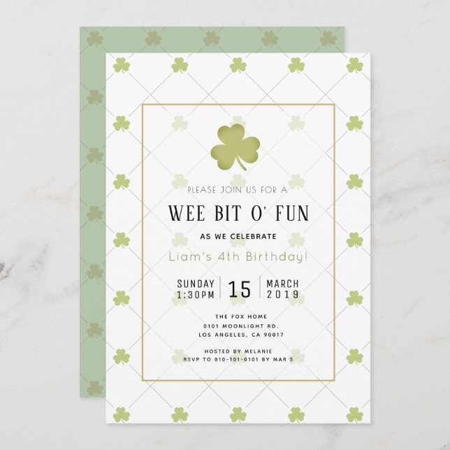 St. Patrick's Day Chic & Clean Green Birthday Invitation (Front/Back)