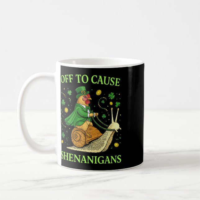 St Patricks Day Chicken Riding Snail Shenanigans  Coffee Mug (Left)