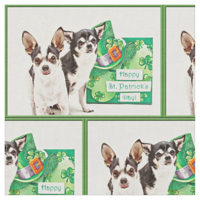 St. Patrick's Day Chihuahua's Fabric (Close Up)