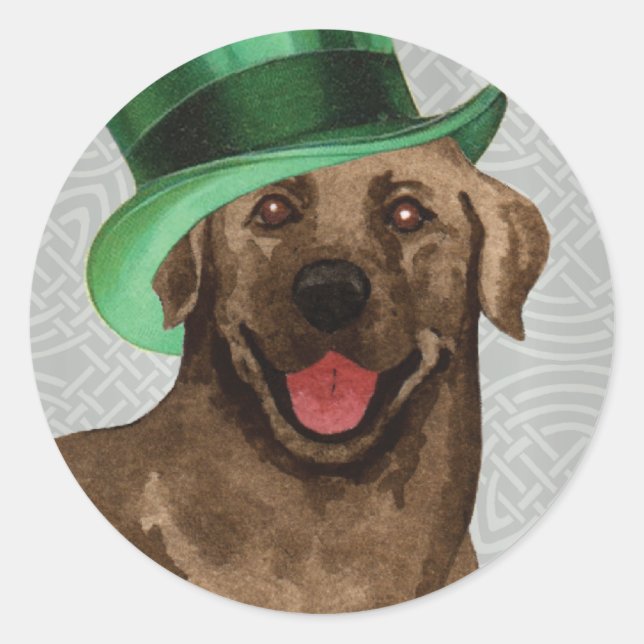St. Patrick's Day Chocolate Lab Classic Round Sticker (Front)