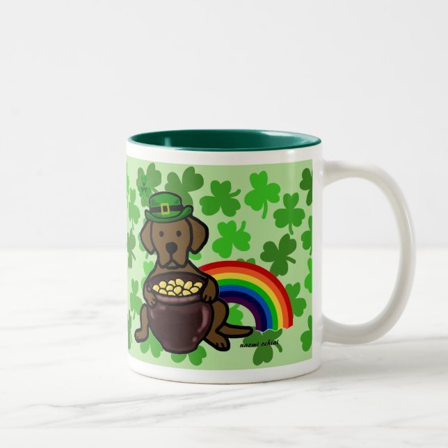 St. Patrick's Day Chocolate Labrador Two-Tone Coffee Mug (Right)