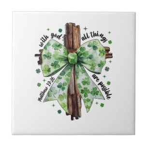 St. Patrick's Day Christian Faith Clover Shamrock Ceramic Tile