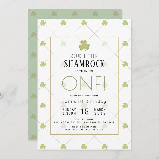 St. Patrick's Day Clean Green 1st Birthday Invitation (Front/Back)