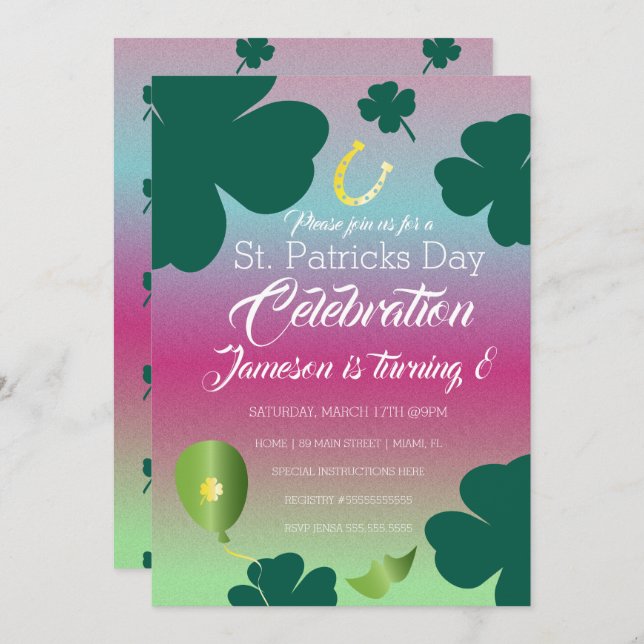 St. Patricks Day Clebration Shamrock Glitter Invitation (Front/Back)