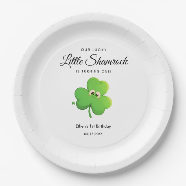 St Patrick's Day Clover 1st Birthday  Paper Plate (Front)