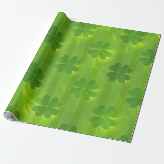 St Patrick's Day Clover 4 Lists Modern Collection Wrapping Paper (Unrolled)