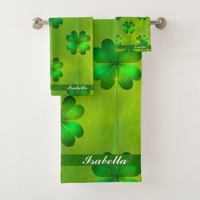 St Patrick's Day Clover 4 Lists Popular Collection Bath Towel Set (Insitu)