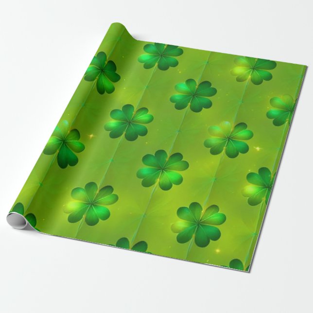 St Patrick's Day Clover 4 Lists Popular Collection Wrapping Paper (Unrolled)