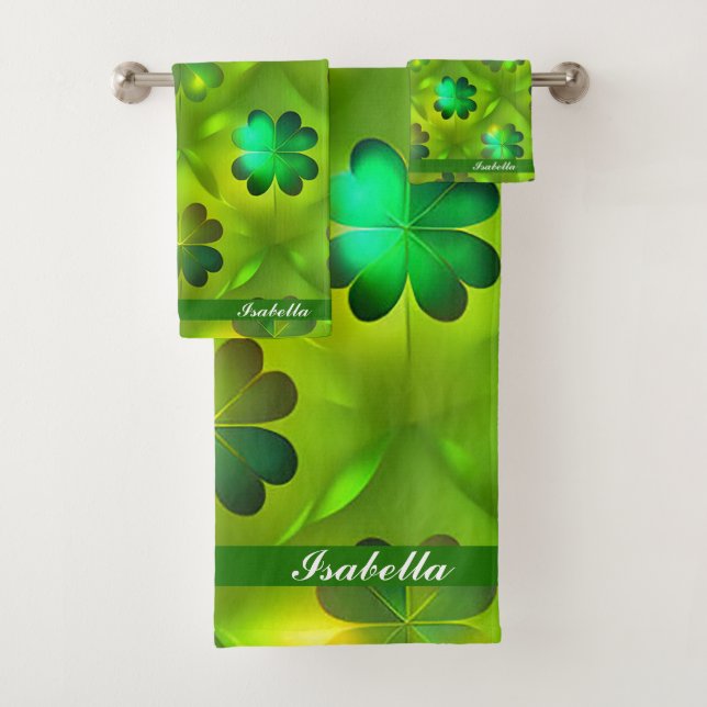 St Patrick's Day Clover 4 Lists Trendy Collection Bath Towel Set (Insitu)
