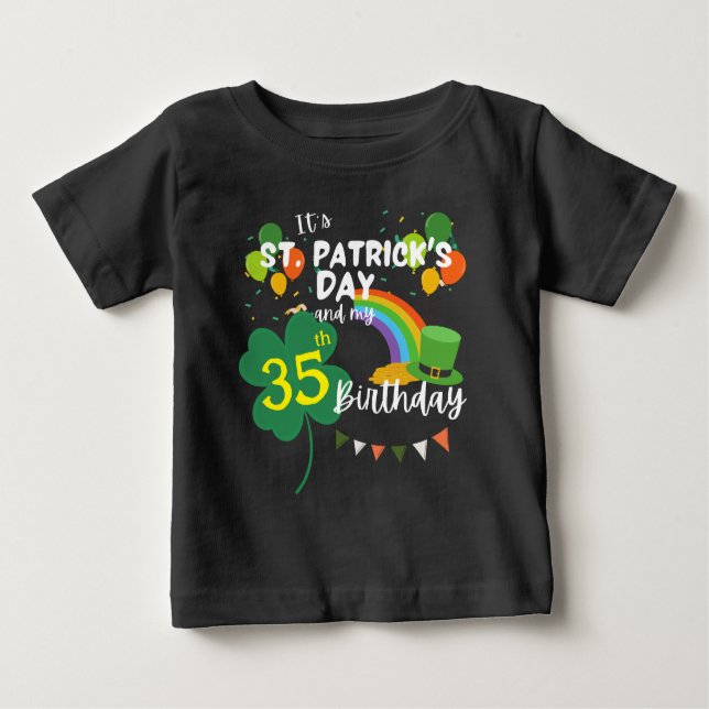 St Patrick's Day Clover Birthday Party Green  Baby T-Shirt (Front)