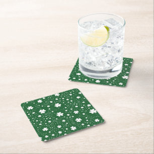 St Patrick's Day Clover Pattern Square Paper Coaster