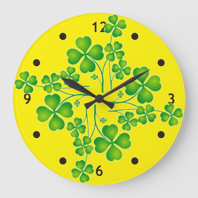 St. Patrick's Day Clover / Shamrocks + your ideas Large Clock (Front)