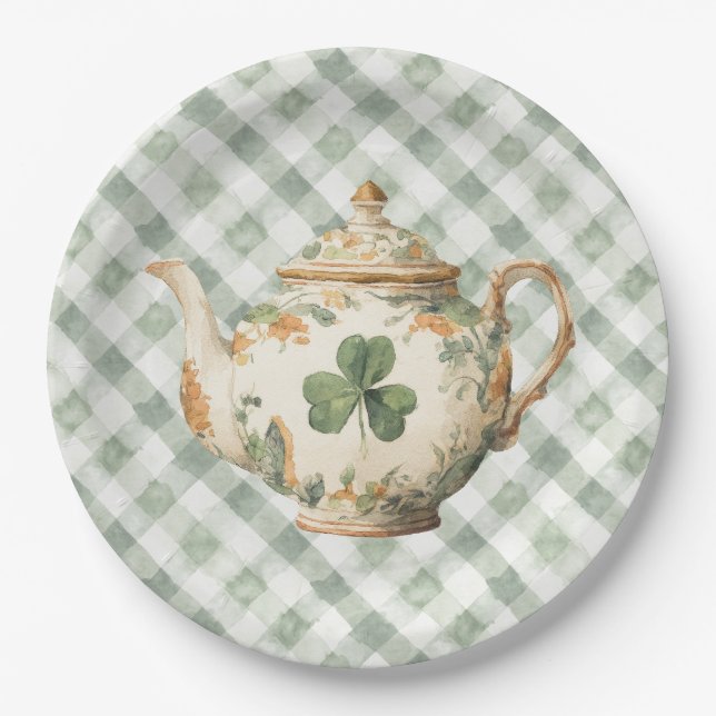  St Patrick's Day Clover Tea Pot Paper Plate (Front)