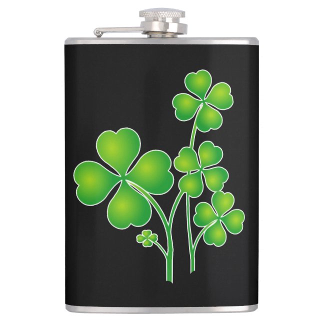 St. Patrick's Day Clover + your ideas Hip Flask (Front)