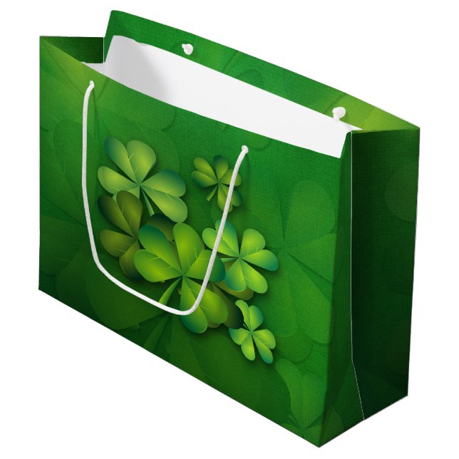 St Patrick's Day - Clovers/Shamrocks Large Gift Bag (Front Angled)