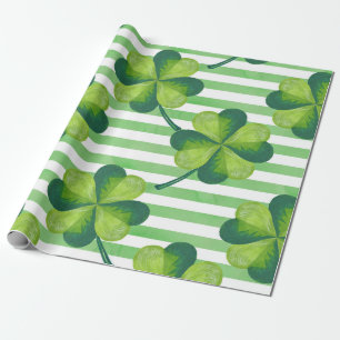 St. Patrick's Day Clovers Trendy Stripes Wrapping Paper
