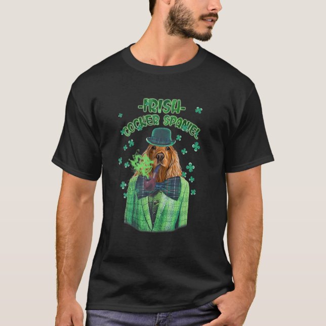 St. Patrick's Day Cocker Spaniel Dog Shamrock Clov T-Shirt (Front)