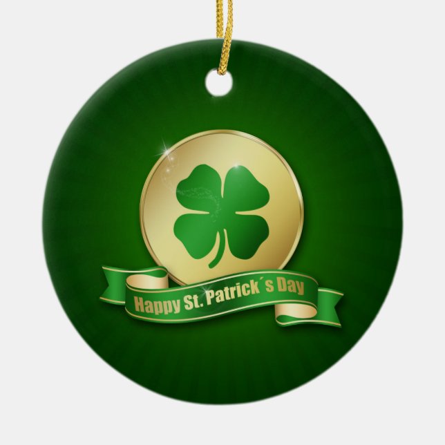 St. Patrick's Day Coin Shamrock Ceramic Tree Decoration (Front)