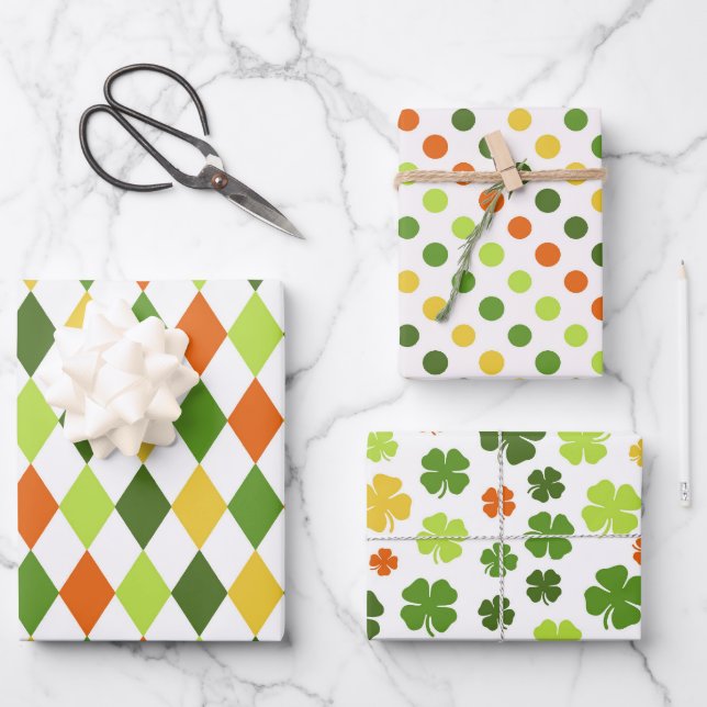 St Patricks Day Colourful Gift Wrapping Combo Fun Wrapping Paper Sheet (Front)