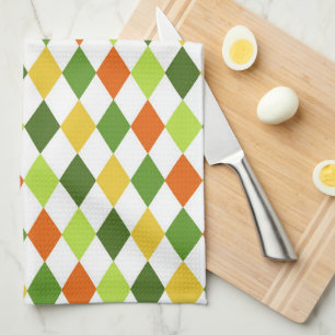 St Patricks Day Colourful Harlequin Diamonds Fun Tea Towel