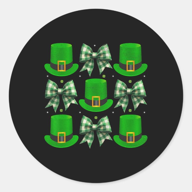 St Patricks Day Coquette Irish Hat And Bow Design  Classic Round Sticker (Front)