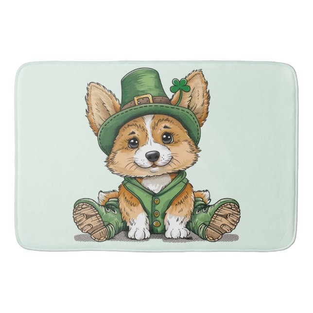 St. Patrick's Day Corgi Dog Bath Mat (Front)