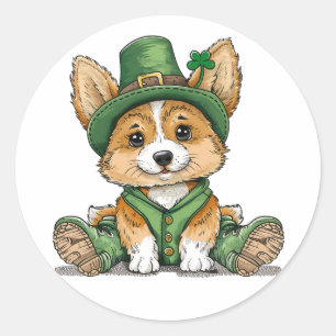 St. Patrick's Day Corgi Dog Classic Round Sticker