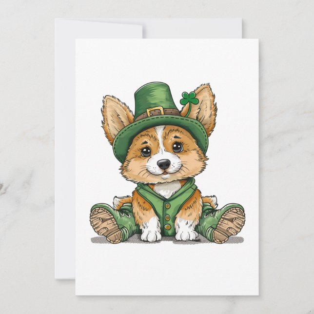 St. Patrick's Day Corgi Dog Holiday Card (Front)