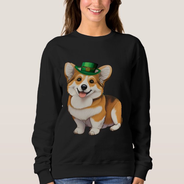 St Patrick's Day Corgi Dog Irish Shamrock Leprecha Sweatshirt (Front)