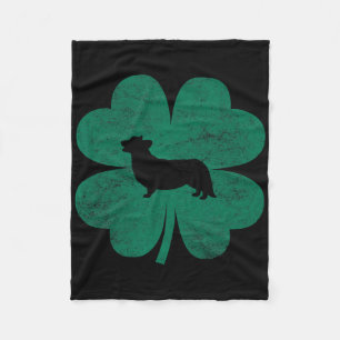 St Patricks Day Corgi Irish Green Shamrock Clover  Fleece Blanket
