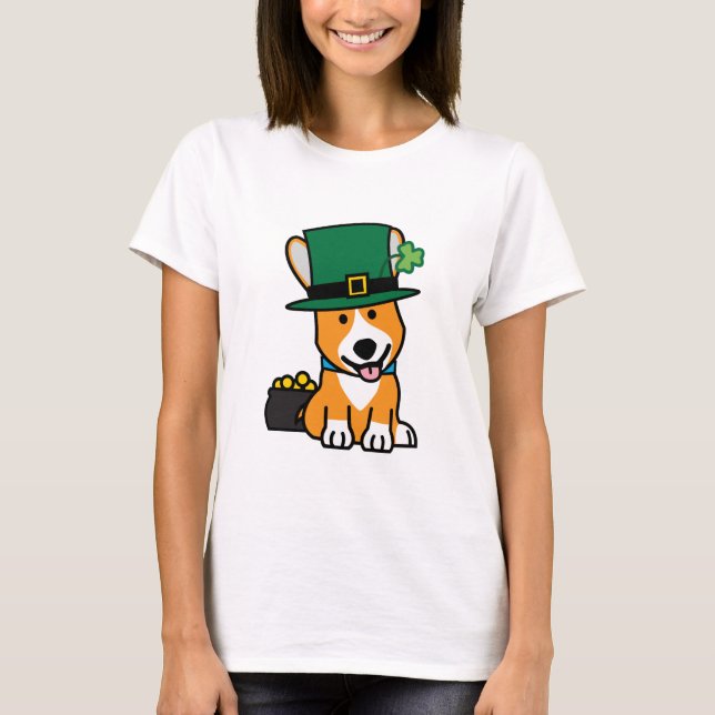 St. Patrick's Day Corgi Leprechaun Dog Puppy Doggy T-Shirt (Front)
