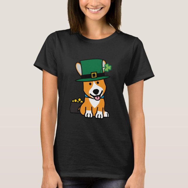 St. Patrick's Day Corgi Leprechaun Dog Puppy Doggy T-Shirt (Front)